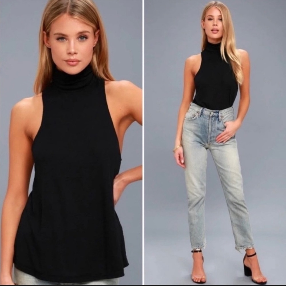 Free People Black Topanga Ribbed Turtleneck Tank S